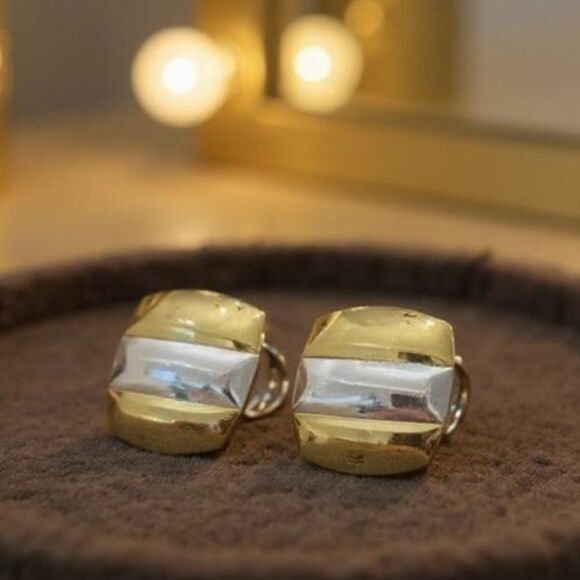 NWT‎ Fashion Earrings Chunky Geometric Stud Earrings - Gold and Silver - Picture 1 of 7